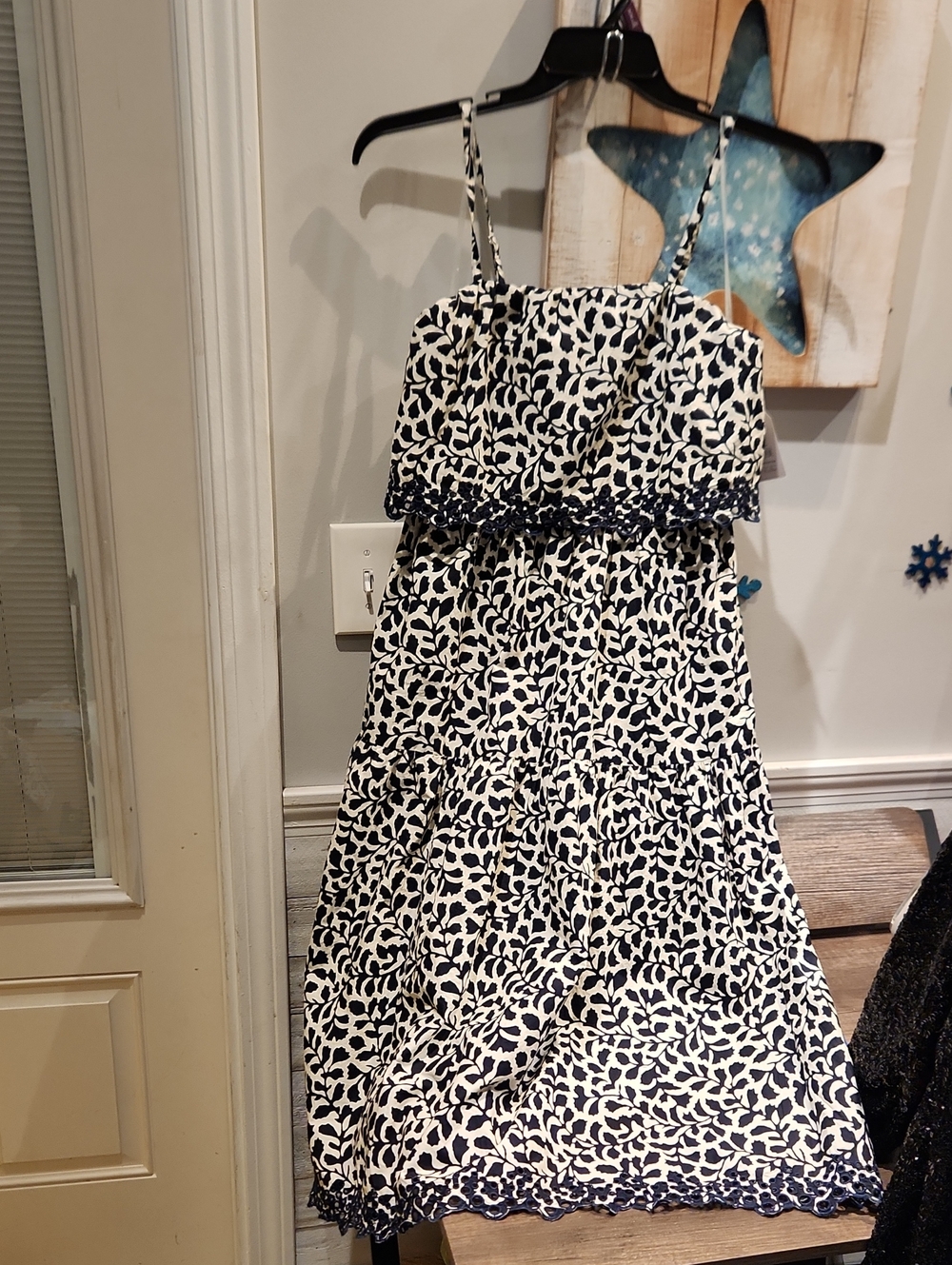 Time and Tru Navy and White Leaf-Print Sundress Sz S
